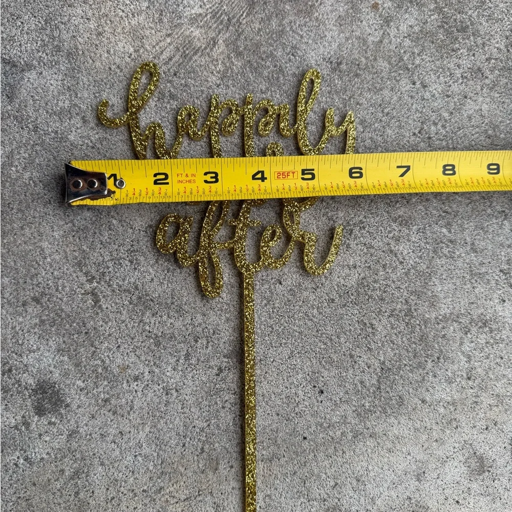 Gold Glitter 'Happily Ever After' Cake Topper
